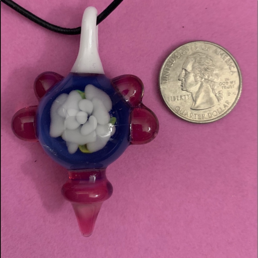Glass white rose pendent